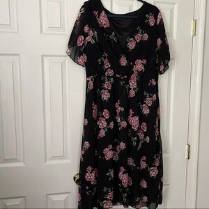 SHEIN Black Dress with Pink Floral Design